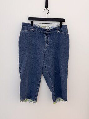Carolina Blue Plus Denim Capri Jeans Plaid Cuff Size 18W